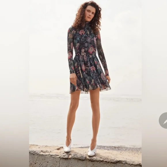 Rebecca Taylor La Vie Faded Garden Mesh Long Sleeve Dress Large - Picture 6 of 16